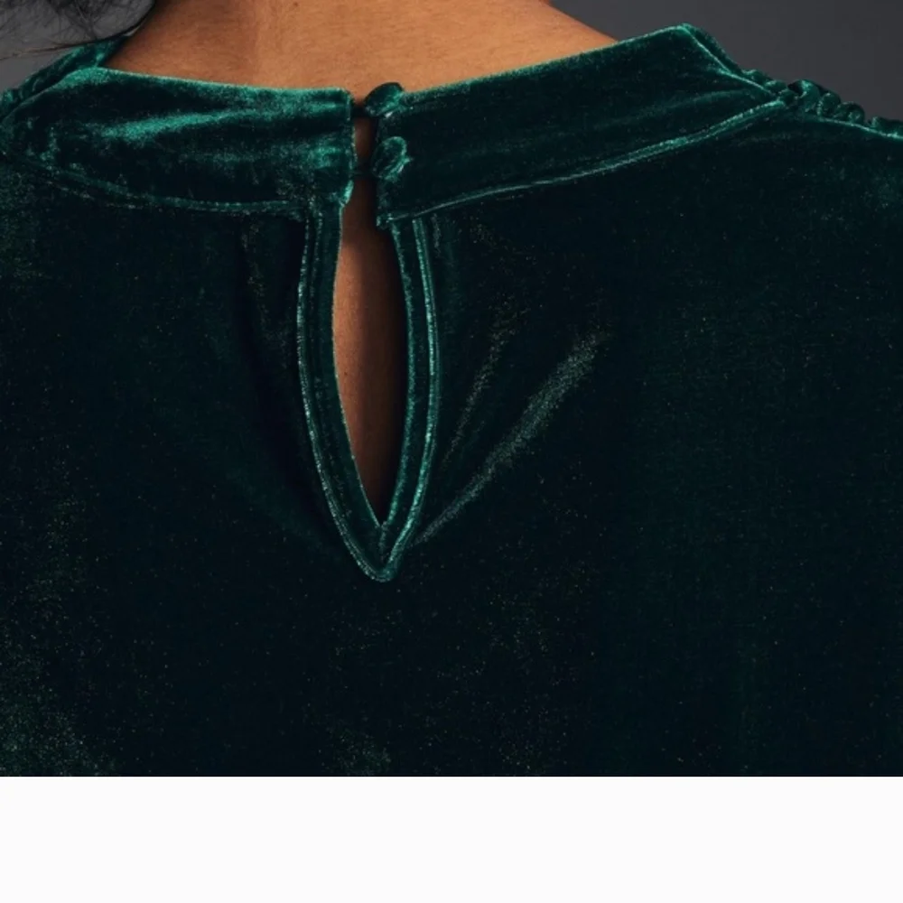Anthropologie Emerald Green Velvet Top - Picture 3 of 8
